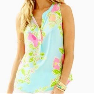 Lilly Pulitzer Pink Lemonade Sleeveless Stacey Silk Blouse / Size XXS / XXSmall